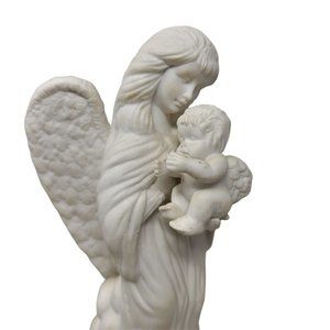 Angel Figurine Holding Baby Angel Large Figurine Matt White
